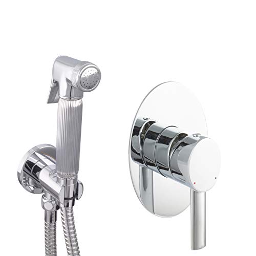 PaulGurkes Bidet Set Unterputz Armatur Spraybrause Intimdusche oval massives Messing hochwertig verchromt Bidetbrause Brauseschlauch 120cm 1,2m Mischbatterie Einhandmischer Wandanschlussbogen von PaulGurkes