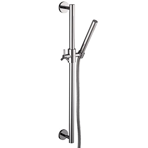 PaulGurkes Duschstange Aufputz Set rund Kreuzgriff Handbrause Brauseschlauch Stabbrause Messing verchromt Metall Brausestange für Dusche und Wanne Duschschlauch mit Drehkonen 1,6m rostfrei von PaulGurkes