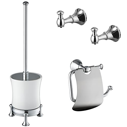 PaulGurkes Nostalgie Accessoires-Set Handtuchhaken WC-Papierhalter WC-Bürste Retro Vintage verchromt Keramik Stand WC-Bürstenhalter Klorollenhalter 2x Handtuchhalter von PaulGurkes