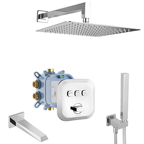 PaulGurkes Unterputz Duschsystem Action Select 3-Wege Regendusche für Badewanne mit Einbaubox Badewannen-Duschset Regenbrause Handbrause Wanneneinlauf eckig Unterputzmontage von PaulGurkes