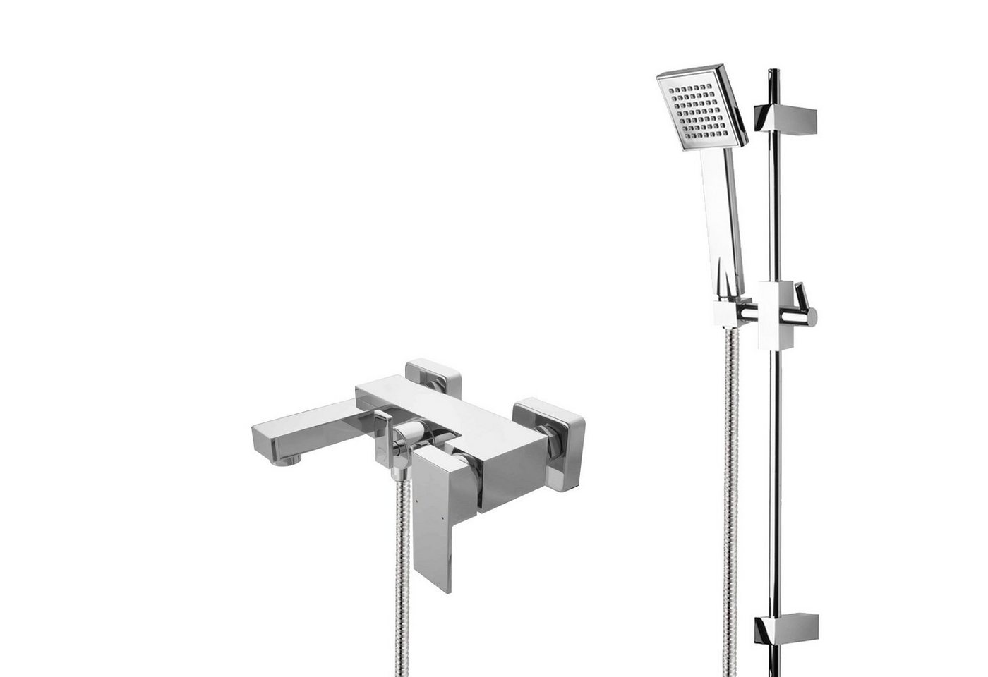 Wannenarmatur PGSETVM23W PaulGurkes Wannenset Aufputz Eckig 2-Wege mit Umsteller und Duschstange Brause von PaulGurkes