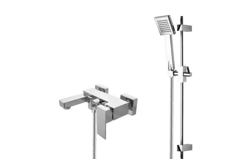 Wannenarmatur PGSETVM23W PaulGurkes Wannenset Aufputz Eckig 2-Wege mit Umsteller und Duschstange Brause von PaulGurkes