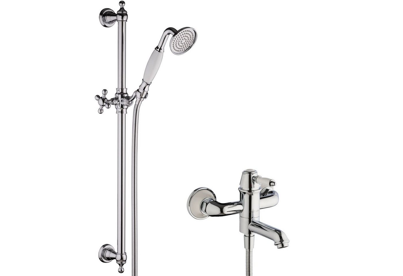 PaulGurkes Wannenarmatur PGSETWMOON2 PaulGurkes Wannenarmatur Aufputz Retro Handbrause Duschstange Nostalgie Set von PaulGurkes