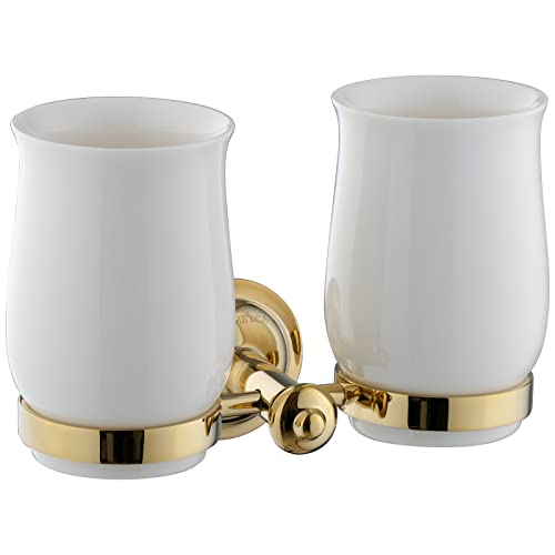 PaulGurkes Zahnputzbecher Gold Doppelhalter Antik Retro 2er Zahnputzbecher aus weißer Keramik Retro Design Behälter für Zahnbürsten goldenes Bad Zubehör PaulGurkes Zahnputzbecher Gold Doppelhalter Antik Retro 2er Zahnputzbecher aus weißer Keramik Retro Design Behälter für Zahnbürsten goldenes Bad Zubehör von PaulGurkes