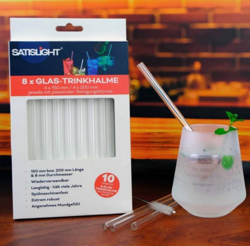 PaulZdrada Trinkhalme Glass Trinkhalme Set, (10-tlg., Set 1 4x15cm+4x20cm 2 Bürste, Set 2 4x 15cm 1 Bürste), Set Glas Trinkhalme inkl. passender Reinigungsbürste von PaulZdrada