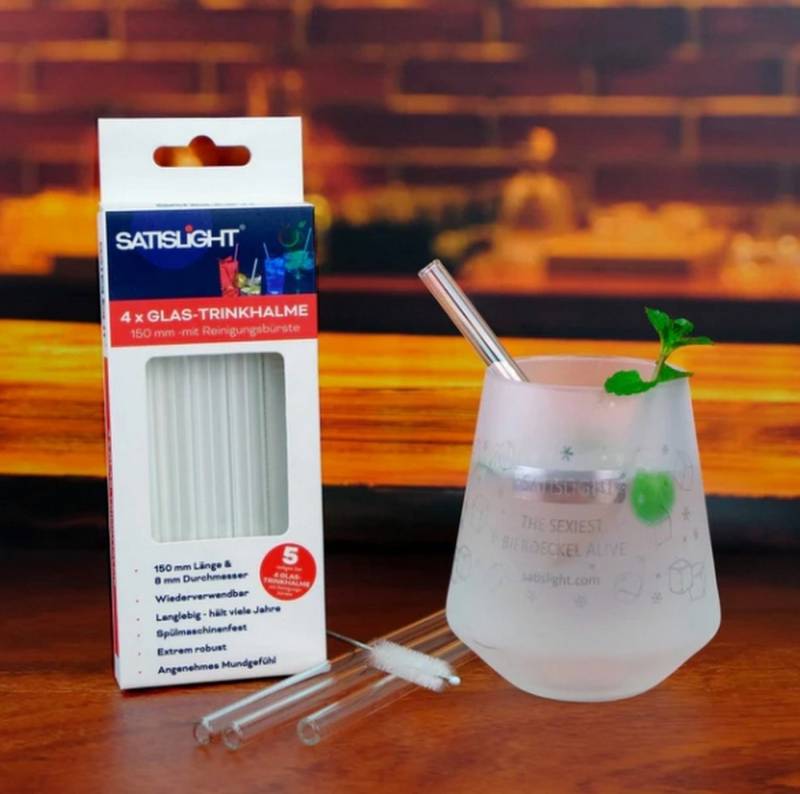 PaulZdrada Trinkhalme Glass Trinkhalme Set, (5-tlg., Set 1 4x15cm+4x20cm 2 Bürste, Set 2 4x 15cm 1 Bürste), Set Glas Trinkhalme inkl. passender Reinigungsbürste von PaulZdrada