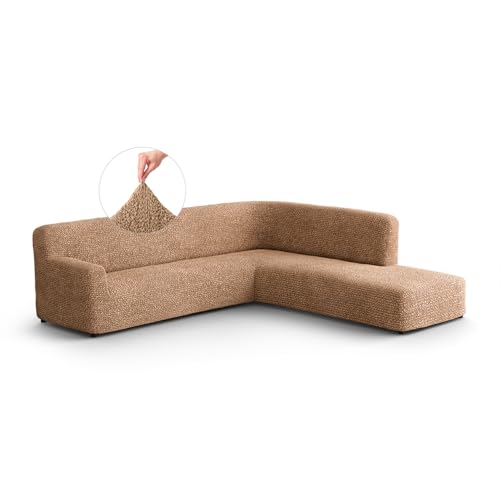 PAULATO - Ecksofa-Husse mit rechter Halbinsel aus einfarbiger Mikrofaser, bi-elastisches, kratzfestes und maschinenwaschbares Gewebe, patentierte WavyTech-Technologie, Made in Italy - Cappuccino von PAULATO BY GA.I.CO.