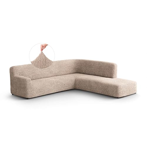 PAULATO - Ecksofa-Husse mit rechter Halbinsel aus einfarbiger Mikrofaser, bi-elastisches, kratzfestes und maschinenwaschbares Gewebe, patentierte WavyTech-Technologie, Made in Italy - Taupe von PAULATO BY GA.I.CO.