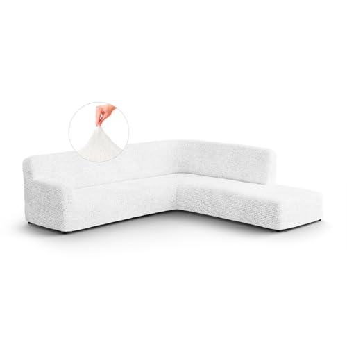 PAULATO - Ecksofa-Husse mit rechter Halbinsel aus einfarbiger Mikrofaser, bi-elastisches, kratzfestes und maschinenwaschbares Gewebe, patentierte WavyTech-Technologie, Made in Italy - Weiß von PAULATO BY GA.I.CO.