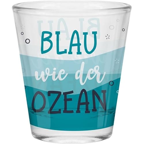 Robustes Sheepworld Schnapsglas mit lustigem Spruch Blau wie der Ozean von Paule & Knopf