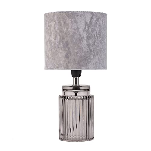 Pauleen 48213 Classy Velvet Tischleuchte max. 20 Watt Grau, Rauchglas Nachttischlampe im Glamour Look aus Samt, Glas E14 von Pauleen