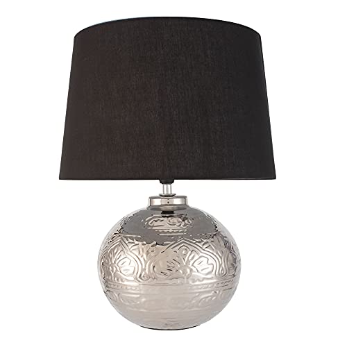 Pauleen 48222 Touch of Silver Tischleuchte max. 20 Watt handgefertigt Schwarz, Silber Nachttischlampe im Glamour Look aus Stoff, Keramik E14 von Pauleen