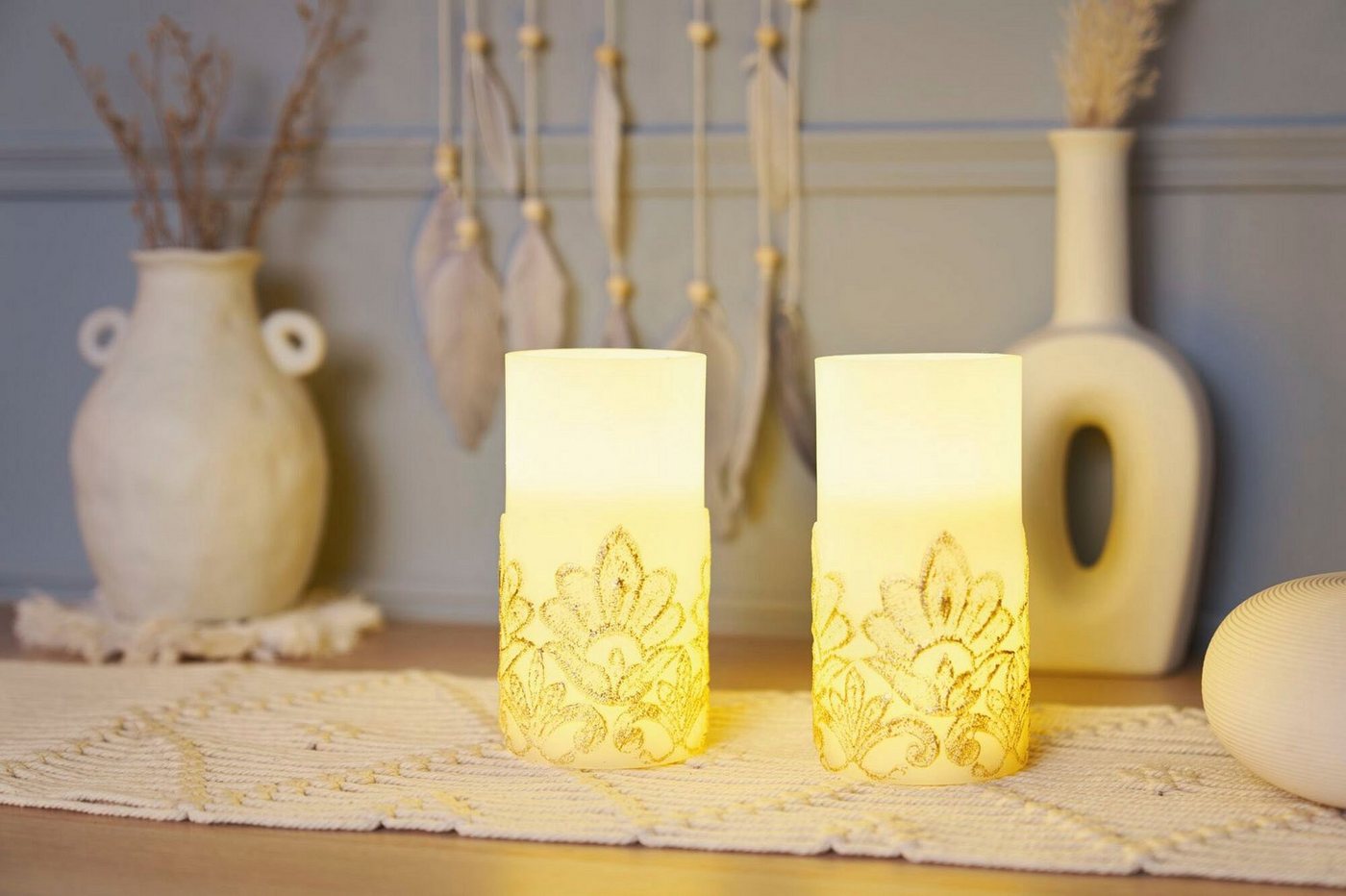 Pauleen LED-Kerze Cosy Charm Candle Wachskerze 2er Set Timer Batterie Weiß/Gold (2-tlg) von Pauleen