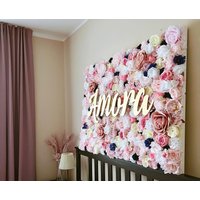 Kinderzimmer Wand Blumen Panel, Mädchen Kinderzimmer, Baby Namensschild, Florale Wand, Blumenrahmen, Blush Rose Gold Einzigartiges Geschenk von PaulettaStore