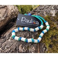 Zeckenhalsband Für Hund Mit Em-Keramik | Hundehalsband Anti-Zeckenhalsband Halsumfang 31-44 cm Farbverlauf Blau/Grün Weiße Em-Pipes von PaulisaManufaktur