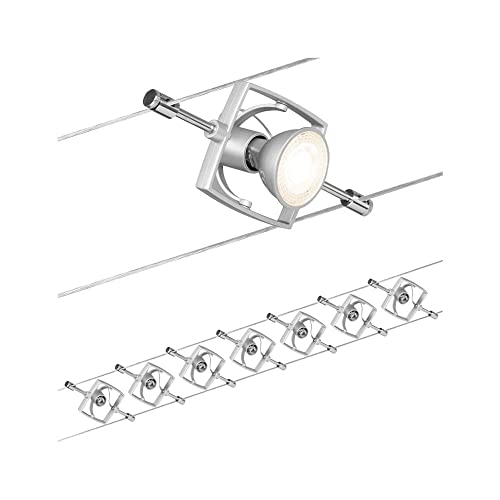 Paulmann 94152 Seilsystem Set Mac II max. 7x10W Drahtseilsystem Chrom matt Metall Seillampe Kunststoff Deckenlampe GU5,3 ohne Leuchtmittel, 7er-Set von Paulmann
