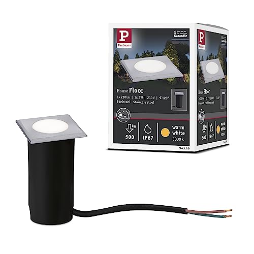 Paulmann 94366 LED Außenleuchte Bodeneinbauleuchte IP67 eckig incl. 1x2 Watt Edelstahl gebürstet Außenlampe Edelstahl, Kunststoff 3000 K von Paulmann