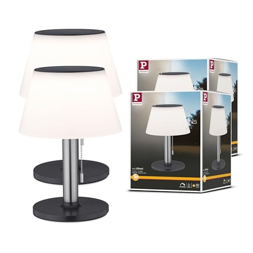 Paulmann 5220 Bundle Solar LED Tischleuchte Lillesol 2er Pack IP44 3000K 45lm Edelstahl Solarleuchte von Paulmann