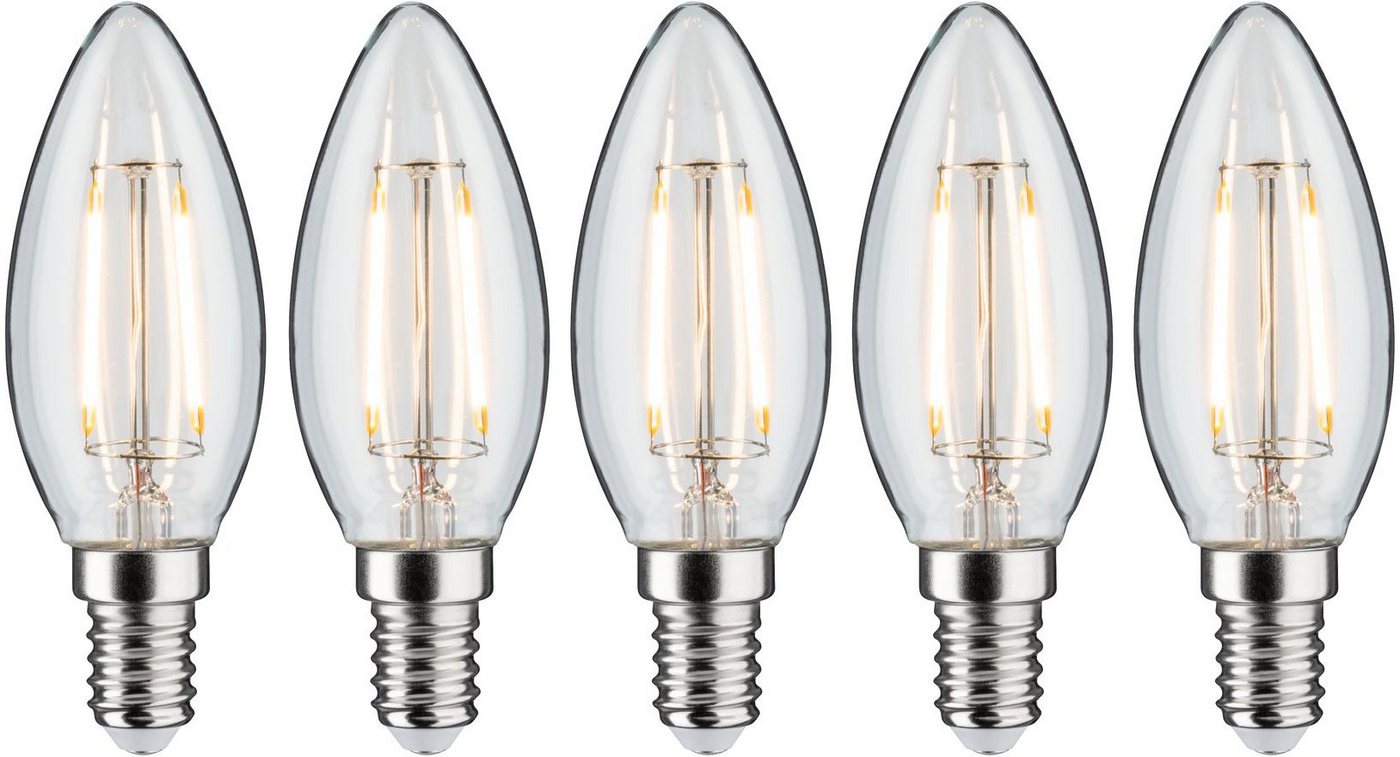 Paulmann LED-Filament 5er Pack 2,6W Kerze E14 klar 2700K, E14, 5 St., Warmweiß von Paulmann