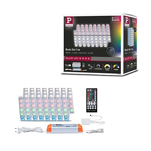 Paulmann 70529 MaxLED 1000 LED Strip RGBW Basisset IP44 33W 1000lm/m dimmbar 3m Silber Kunststoff 72LEDs/m 75VA von Paulmann