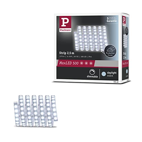 Paulmann 70548 LED Stripe MaxLED 500 2,5m 1375lm IP44 incl. 1x15 W dimmbar Tageslichtweiß Silber LED Band Kunststoff Lichtband 6500 K von Paulmann