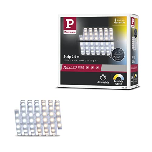 Paulmann 70550 LED Stripe MaxLED 500 2,5m 1375lm IP44 incl. 1x16 W dimmbar Tunable White Weißlichtsteuerung Silber LED Band Kunststoff 2700 K von Paulmann