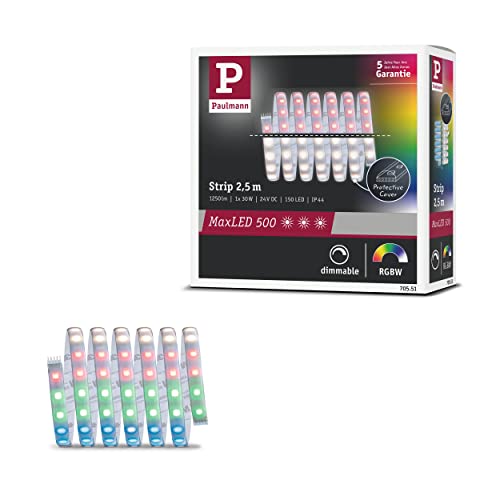 Paulmann 70551 LED Stripe MaxLED 500 2,5m 1375lm IP44 incl. 1x30 W dimmbar RGBW Farbsteuerung Silber LED Band Kunststoff Lichtband 3000 K von Paulmann
