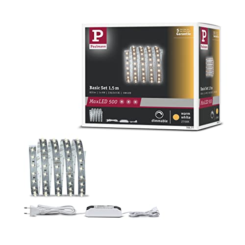 Paulmann 70577 LED Stripe MaxLED 500 Basisset 1,5m Warmweiß 2700K 10W 230/24V 20VA Silber LED Lichtband Lichtstreifen Lichtschlauch von Paulmann