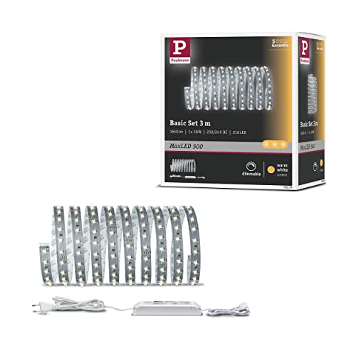 Paulmann 70579 LED Stripe MaxLED 500 Basisset 3m Warmweiß 2700K 20W 230/24V 36VA Silber LED Lichtband Lichtstreifen Lichtschlauch von Paulmann