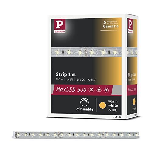 Paulmann 70581 LED Stripe MaxLED 500 1 m Warmweiß 2700K LED Stripe unbeschichtet 7W Lichtband 550 lm Lichtstreifen 72 LED 24 V von Paulmann