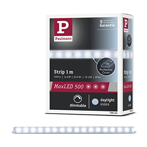 Paulmann 70664 LED Stripe MaxLED 500 Tageslichtweiß 1m beschichtet 6W 550lm 6500K IP44 dimmbar Lichtband Silber Kunststoff von Paulmann