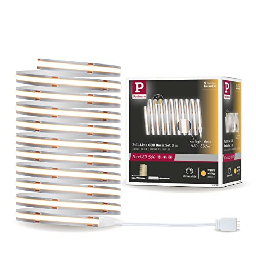 Paulmann 71046 LED Strip MaxLED 500 Full-Line COB Komplettset 3m 19W 1500lm 480LEDs/m 2700K 36VA dimmbar Silber Kunststoff von Paulmann