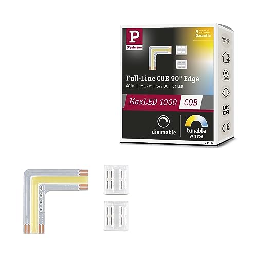 Paulmann 71117 MaxLED 1000 LED Strip Full-Line COB Ecke 0m 0,65W 2000lm/m 2.133LEDs/m Tunable White LED Band erweiterbar, Silber von Paulmann