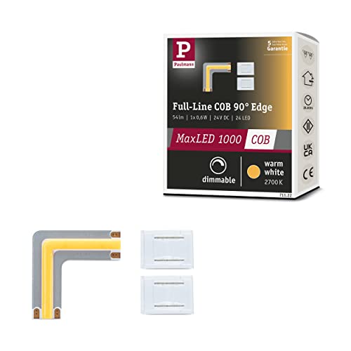 Paulmann 71122 MaxLED 1000 LED Strip Full-Line COB Ecke 90° 0,6W 1800lm/m 800LEDs/m dimmbar 0m Silber Kunststoff 2700K LED Band erweiterbar von Paulmann