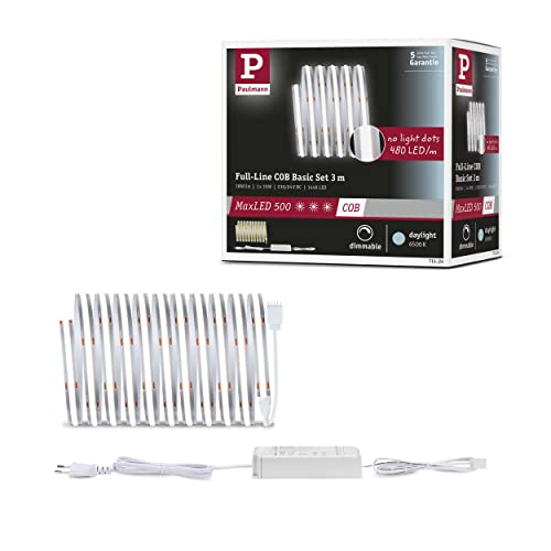 Paulmann 71124 MaxLED 500 LED Strip Full-Line COB 19W 600lm/m 480LEDs/m dimmbar 3m Silber Kunststoff 6500K LED Band erweiterbar von Paulmann