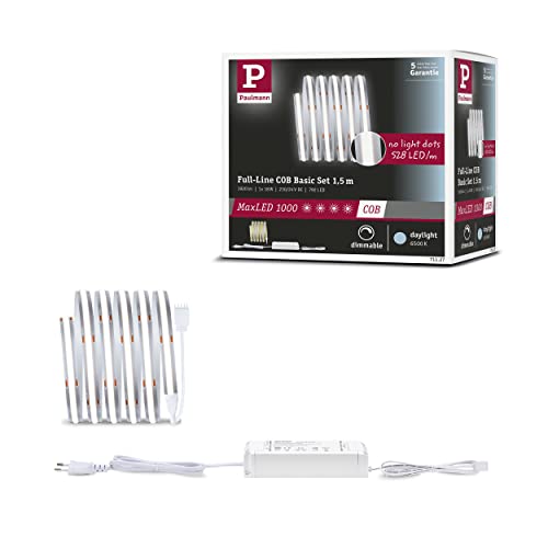 Paulmann 71127 MaxLED 1000 LED Strip Full-Line COB 18W 1280lm/m 528LEDs/m dimmbar 1,5m Silber Kunststoff 6500K LED Band erweiterbar von Paulmann