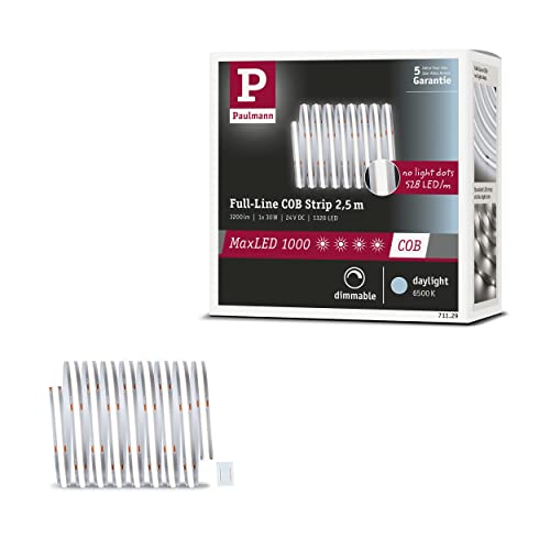 Paulmann 71129 MaxLED 1000 LED Strip Full-Line COB 30W 640lm/m 528LEDs/m dimmbar 2,5m Silber Kunststoff 6500K LED Band erweiterbar von Paulmann