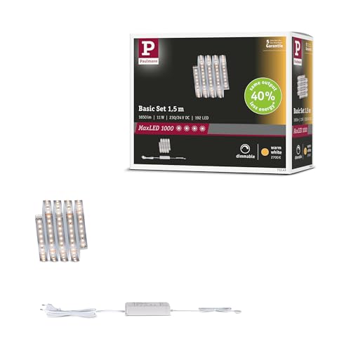 Paulmann 71243 MaxLED 1000 LED Strip Warmweiß Basisset 1,5m 11W 1100lm/m 128 LEDs/m 2700K 30VA Paulmann 71243 MaxLED 1000 LED Strip Warmweiß Basisset 1,5m 11W 1100lm/m 128 LEDs/m 2700K 30VA von Paulmann
