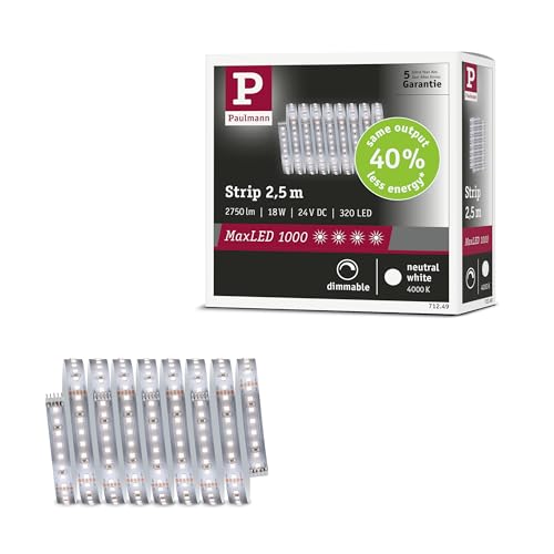 Paulmann 71249 MaxLED 1000 LED Strip Neutralweiß Einzelstripe 2,5m 18W 1100lm/m 128 LEDs/m 4000K von Paulmann