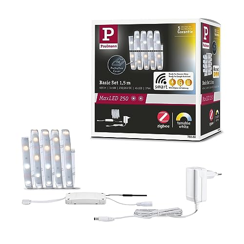 Paulmann 78868 LED Stripe MaxLED 250 Basisset Smart Home Zigbee Tunable White 1,5m IP44 8W 230/24V 405lm Silber LED Lichtband spritzwassergeschützt von Paulmann