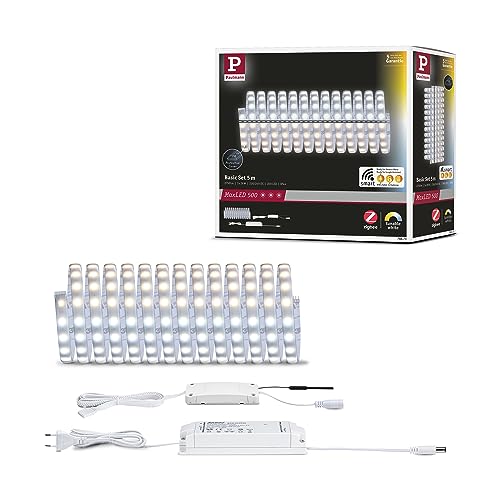 Paulmann 78873 LED Stripe MaxLED 500 Basisset Smart Home Zigbee Tunable White 5m IP44 26W 230/24V 2750lm Silber LED Lichtband spritzwassergeschützt von Paulmann