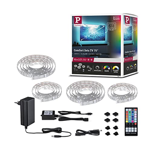 Paulmann 78877 MaxLED 250 LED Strip TV Comfort Basisset 75 Zoll 5,1m 25,5W 230lm/m 28LEDs/m RGBW+ 36VA dimmbar Paulmann 78877 MaxLED 250 LED Strip TV Comfort Basisset 75 Zoll 5,1m 25,5W 230lm/m 28LEDs/m RGBW+ 36VA dimmbar von Paulmann