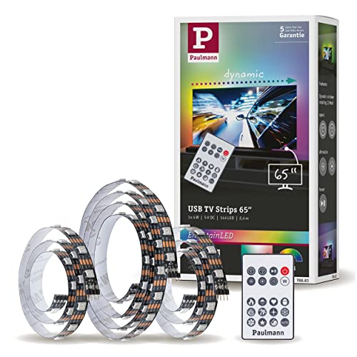 Paulmann 78881 LED Stripe USB TV-Beleuchtung 65 Zoll 2,4m 60LEDs/m Dynamic Rainbow RGB incl. 1x4 Watt dimmbar Lichtband Schwarz Kunststoff von Paulmann