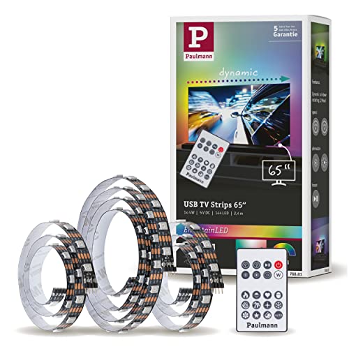 Paulmann 78881 LED Stripe USB TV-Beleuchtung 65 Zoll - 60 LEDs/m Dynamic Rainbow RGB incl. 1 x 4 Watt Dimmbar Lichtband, Kunststoff, Schwarz, 2,4 m von Paulmann