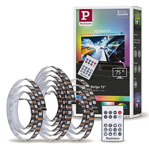 Paulmann 78882 LED Stripe USB TV-Beleuchtung 75 Zoll 60-LEDs/m Dynamic Rainbow RGB, Dimmbar Lichtband, Kunststoff, Schwarz, Incl. 1x5 Watt, 3,1 m von Paulmann