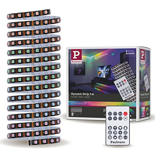 Paulmann 78888 LED Stripe Dynamic Set 5m Dynamic Rainbow RGB IP20 12V DC incl. 1x10,5 Watt dimmbar Lichtband Weiß Kunststoff von Paulmann