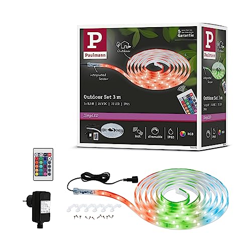 Paulmann 78891 LED Stripe SimpLED Outdoor 3m IP65 24LEDs/m RGB incl. 1x8,5 Watt dimmbar Lichtband Transparent Kunststoff von Paulmann