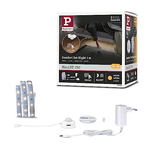 Paulmann 78893 LED Stripe MaxLED 250 Night Comfort Basisset 1m 300lm 30LEDs/m 12VA incl. 1x4 Watt Lichtband Weiß Kunststoff 2700 K von Paulmann