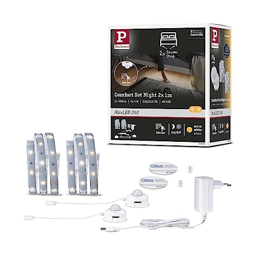 Paulmann 78894 LED Stripe MaxLED 250 Night Comfort Basisset 1m 2x300lm 60LEDs/m incl. 2x4 Watt Lichtband Silber Kunststoff 2700 K von Paulmann