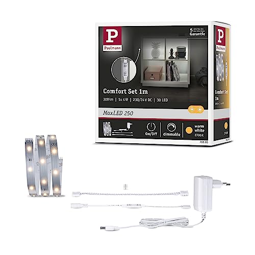 Paulmann 78895 LED Stripe MaxLED 250 Regal Comfort Basisset 1m 300lm/m 30LEDs/m incl. 1x4 Watt dimmbar Lichtband Silber Kunststoff 2700 K von Paulmann